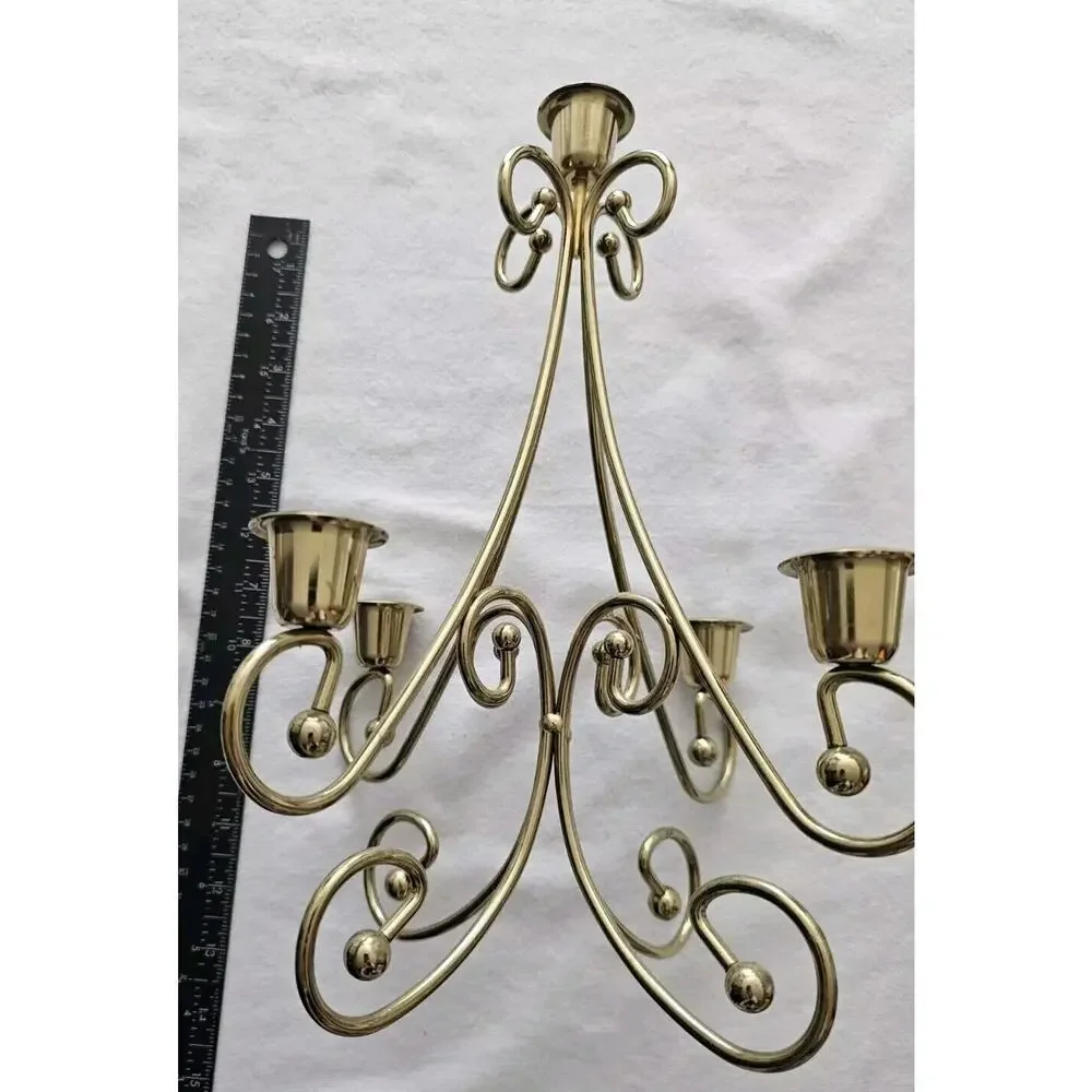 Vintage Home Interiors MCM Brass Plated Candle Holder Candelabra Centerpiece